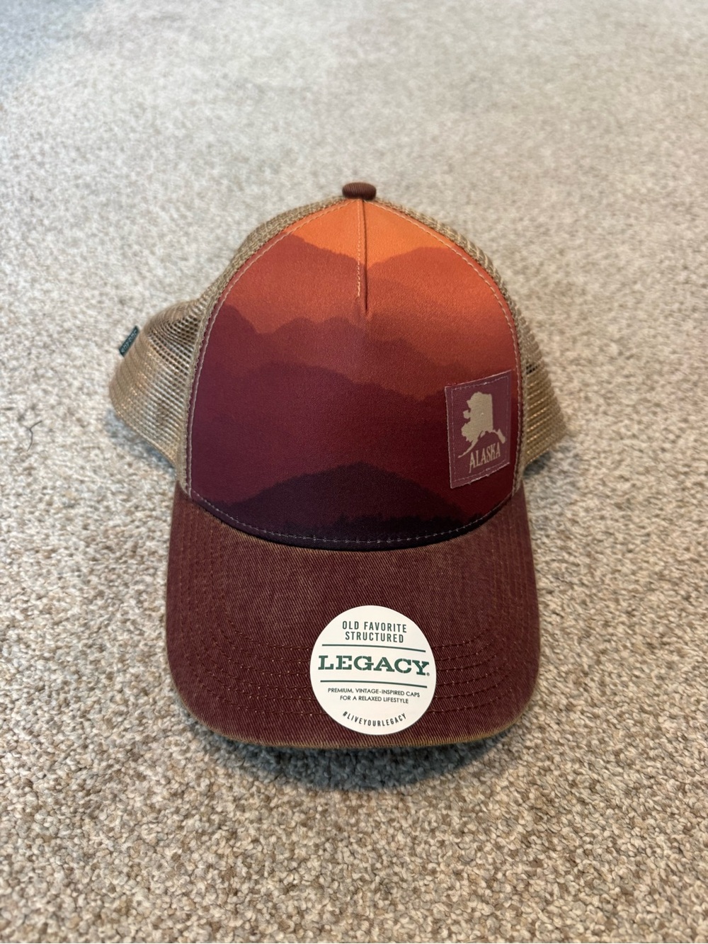 Alaska Sunset Mountain Trucker Hat - Rust/Brown
